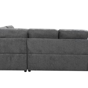 THSUPER 100 inch Linen Sectional Sleeper Sofa with Pull Out Bed, L Shaped Convertible Sectional Sleeper Couch with Storage Ottoman, 2 Foot Stool and USB Ports, Dark Gray