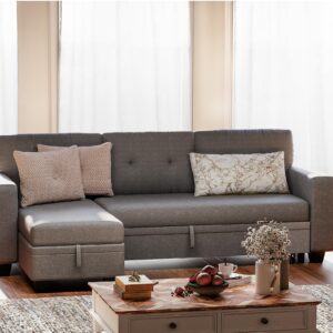 Flamaker Sleeper Sofa, Sofa Bed with Storage Chaise, L Shaped Pull Out Couch for Living Room, Home Furniture, Apartment (Dark Grey)