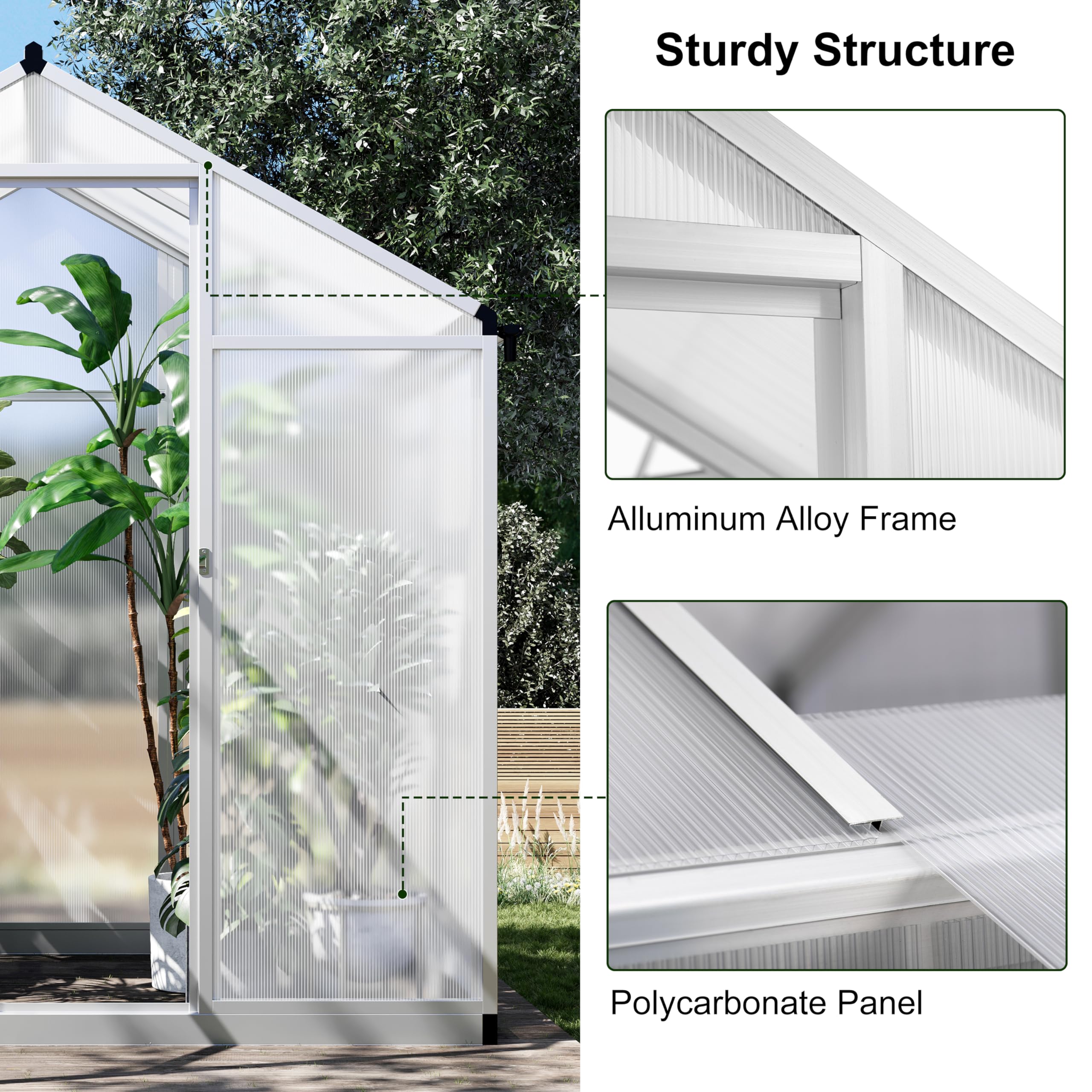 Garvee 6x4 FT Greenhouse for Outdoors, Polycarbonate Greenhouse with Quick Setup Structure and Roof Vent, Aluminum Large Walk-in Greenhouse for Outside Garden Backyard, Silver