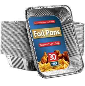 munfix 30 pack aluminum pans disposable 9x13 baking pan chafing trays - deep half size oven steam table tin foil pans - extra heavy duty foil pans for heating, roasting, cooking, storing food