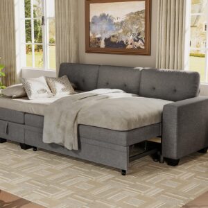 Flamaker Sleeper Sofa, Sofa Bed with Storage Chaise, L Shaped Pull Out Couch for Living Room, Home Furniture, Apartment (Dark Grey)