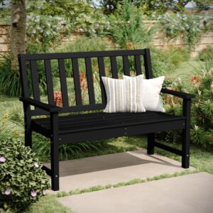 flash furniture ellsworth indoor-outdoor bench with arms, commercial grade all weather recycled hdpe, contoured seat, uv fade resistant, 50", black