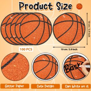 BWkoss Glitter Basketball Cutouts- 100Pcs Sport Ball Bulletin Board Basketball Shape DIY Paper Cuts Party Decorations for Sports Theme Party Baby Shower Birthday Classroom Game Day Wall Decor Supplies