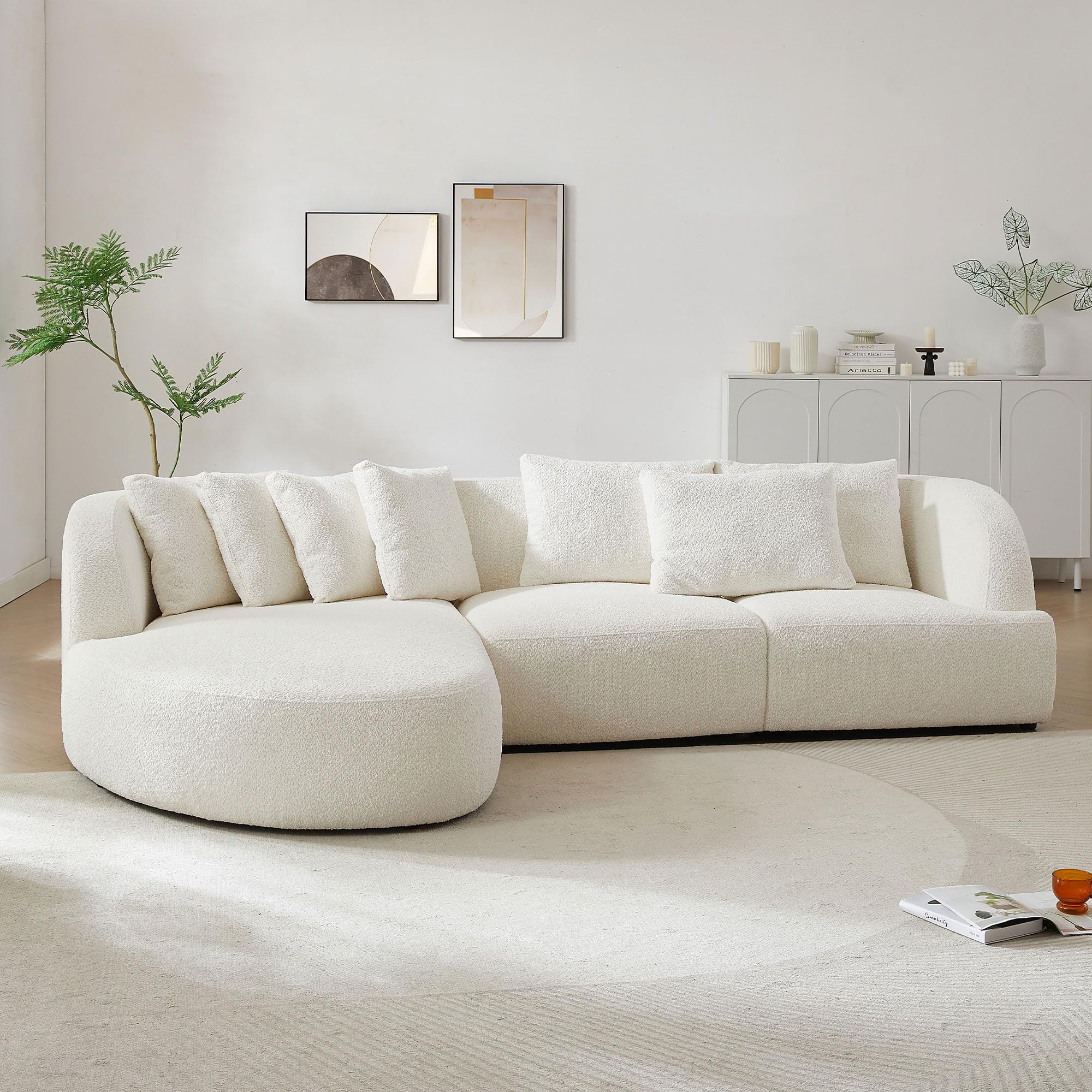 KEVINSPACE 116.14" Modern Sofa Couch Curved Sofa Cloud Couch Sectional Sofa Corner Sofa for Living Room Mid-Century Comfy 5-Seater Sofa Deap Seat Sectional Sofá with 7 Pillows Beige Left Hand Facing