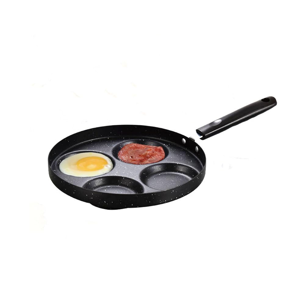 Unoschrim 4-Cup Egg Frying Pan, Nonstick Frying Pan, Aluminium 9.5-Inch Egg Frying Pan, Multifunctional Breakfast Frying Pan for Egg, Bacon, Pancake or Burger, Gas Stoves Compatible, Black