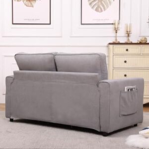 3-in-1 Futon Couch Bed with Mattress, Modern Full Size Pull Out Floor Sofa Bed with 2 Side Pockets, Loveseat Sleeper Sofa Bed Couch, Couches Love Seat Daybed for Living Room, Apartment (Light Gray)