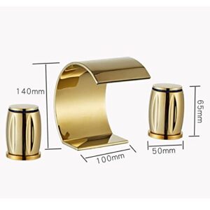 WBRSybUS Bathroom Sink Faucet Gold, 3 Hole 2 Handle High Arc Waterfall Spout Vanity Basin Mixer Tap Bathtub Filler Faucet