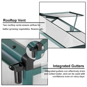 6x8 FT Greenhouse for Outdoors, Polycarbonate Greenhouse with Quick Setup Structure and Roof Vent, Aluminum Large Walk-in Greenhouse for Outside Garden Backyard, Green