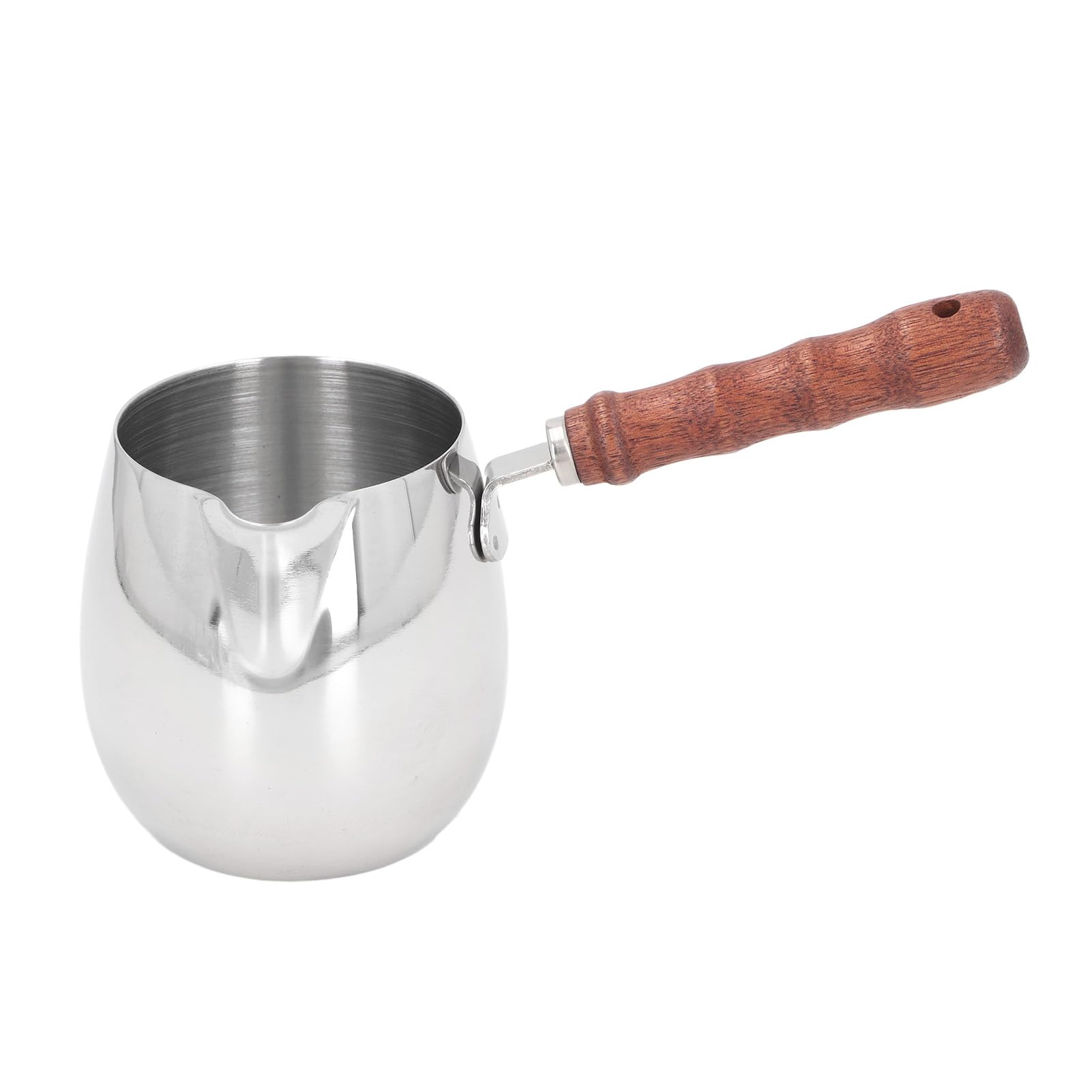 SUNGOOYUE Portable Mini Milk Warmer Pot 304 Stainless Wooden Handle Pointed Spout, Stainless Steel Butter Warmer Pan for Home Outdoor Picnic Cooking Pouring (300ML)