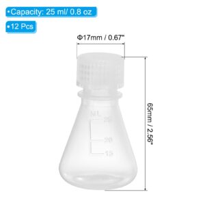 PATIKIL Erlenmeyer Flask, 12 Pcs 25ml Narrow Mouth Graduated Flasks with Screw Cap Plastic Flasks with Printed Graduation for Lab Experiment Chemistry Science Study