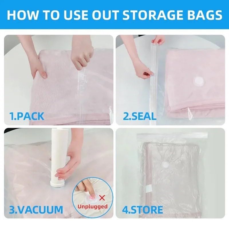 20 Pack Vacuum Storage Bags, Space Saver Bags (5 Jumbo/5 Large/5 Medium/5 Small) Hand Pump Included, for Comforters and Blankets, Sealer Clothes Storage