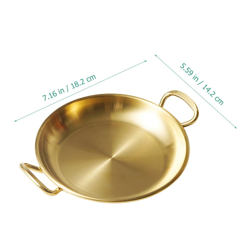 Cabilock Stainless Steel Paella Pan Double Handle Seafood Pan Flat Bottom Snack Plate Non-stick Seafood Lobster Plate for Home Kitchen Outdoor Cooking Supplies Golden