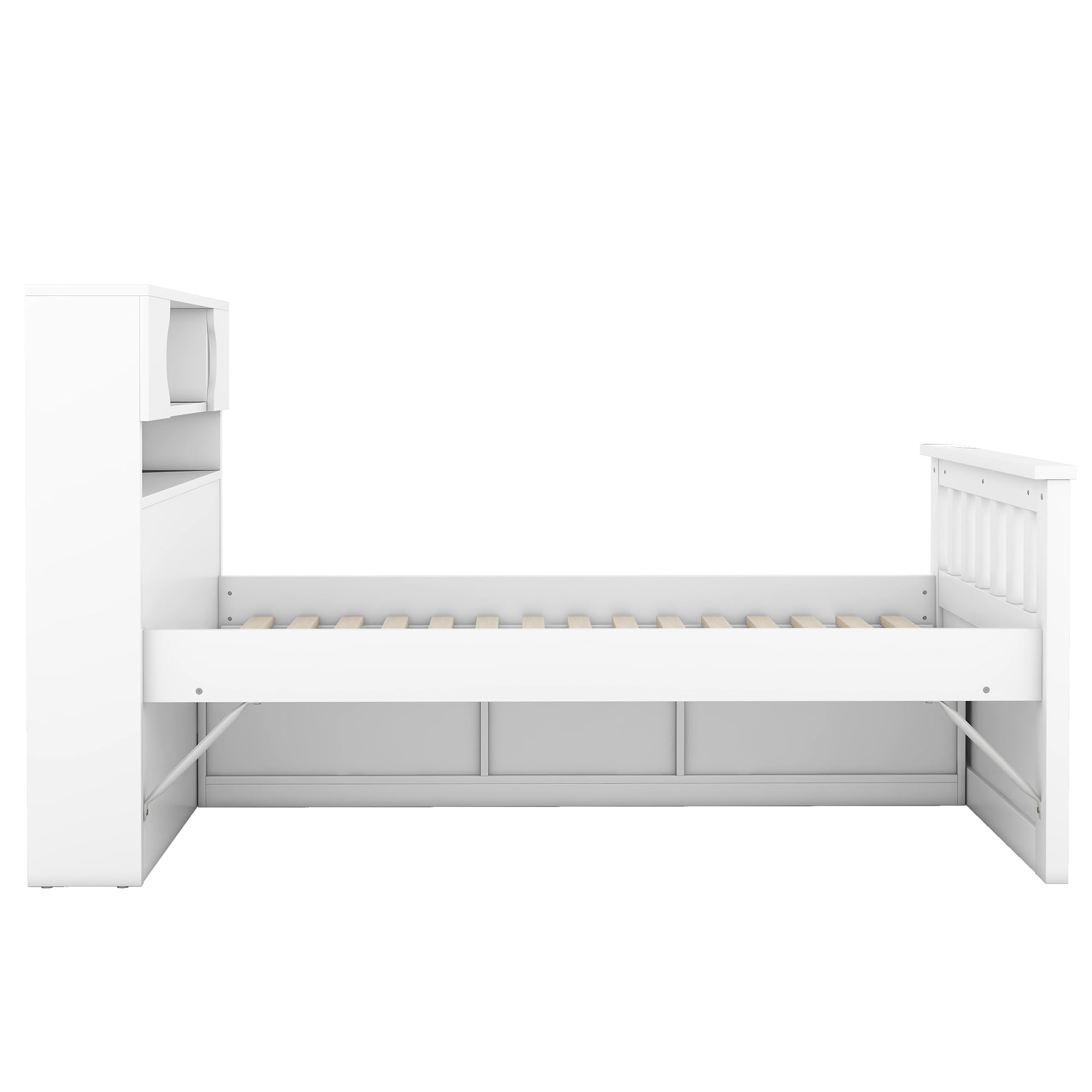 Merax Twin Size Bed Frames with Bookcase Headboard,Kids Wooden Platform Bed with 4 Drawers,White Captain Platform Bed with Storage Underneath