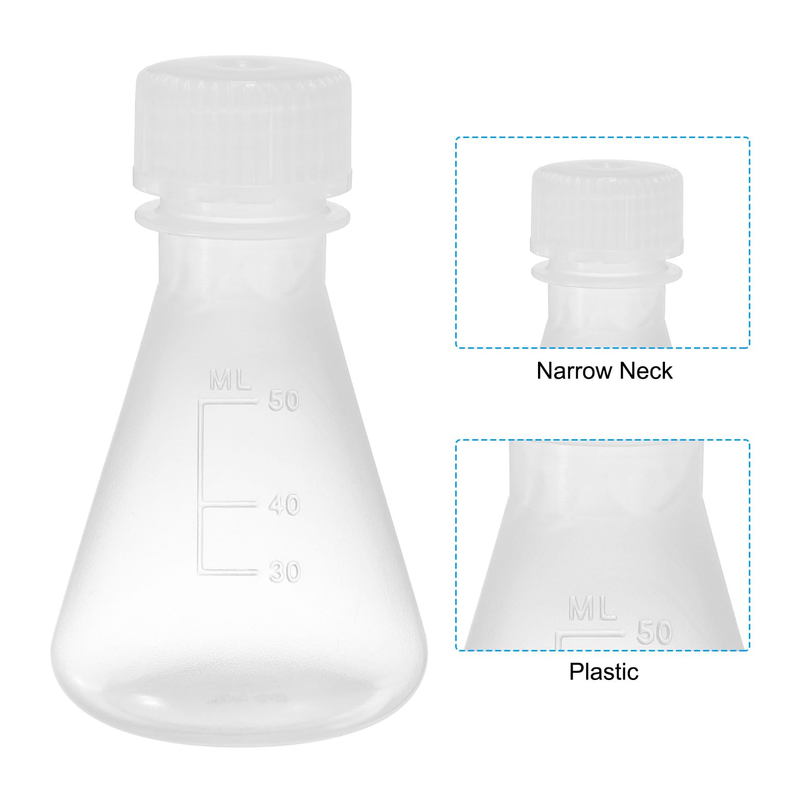 PATIKIL Erlenmeyer Flask, 3 Pcs 50ml 125ml 250ml Narrow Mouth Graduated Flasks with Screw Cap Plastic Flasks with Printed Graduation for Lab Experiment Chemistry Science Study