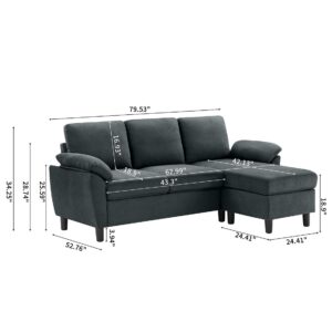 Jarenie 79.53" W Convertible Sectional Sofa, Modern L Shaped Upholstered 3 Seat Sofa Couches with Reversible Chaise for Living Room, Apartment, Dark Grey