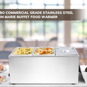 SYBO Commercial Grade Stainless Steel Bain Marie Buffet Food Warmer Steam Table for Catering and Restaurants, Good for Parties Buffet Servers and Warmers, 3 Sections with Tap, Sliver