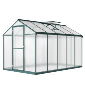 6x10 ft greenhouse for outdoors, polycarbonate greenhouse with quick setup structure and roof vent, aluminum large walk-in greenhouse for outside garden backyard, green