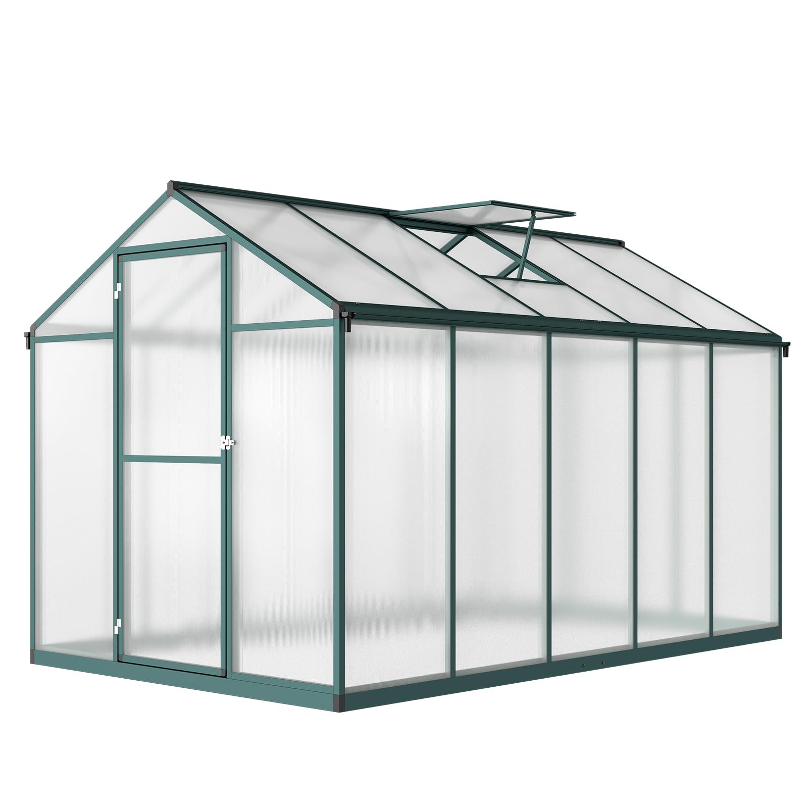 6x10 FT Greenhouse for Outdoors, Polycarbonate Greenhouse with Quick Setup Structure and Roof Vent, Aluminum Large Walk-in Greenhouse for Outside Garden Backyard, Green