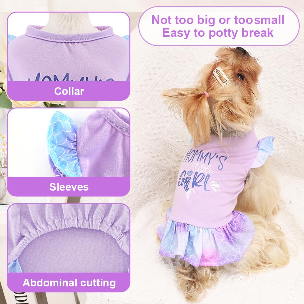 Yikeyo Dog Clothes Girl Dog Dress Small Dogs Puppy Dresses Pet Dress Shirt Female Yorkie Chihuahua Cat Apparel Birthday Party Costume Mermaid Princess Outfit(Purple，M)