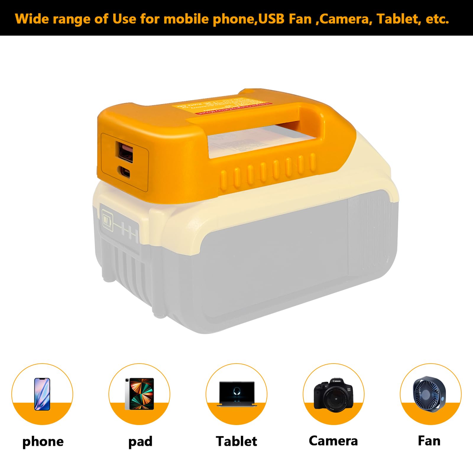 Laimiao 2Pcs for Dewalt Battery USB Charger Adapter, Battery Holder for Dewalt 20V DCB200 DCB201, with Type-C and USB Fast Charging Adapter