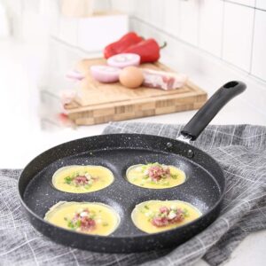 Unoschrim 4-Cup Egg Frying Pan, Nonstick Frying Pan, Aluminium 9.5-Inch Egg Frying Pan, Multifunctional Breakfast Frying Pan for Egg, Bacon, Pancake or Burger, Gas Stoves Compatible, Black