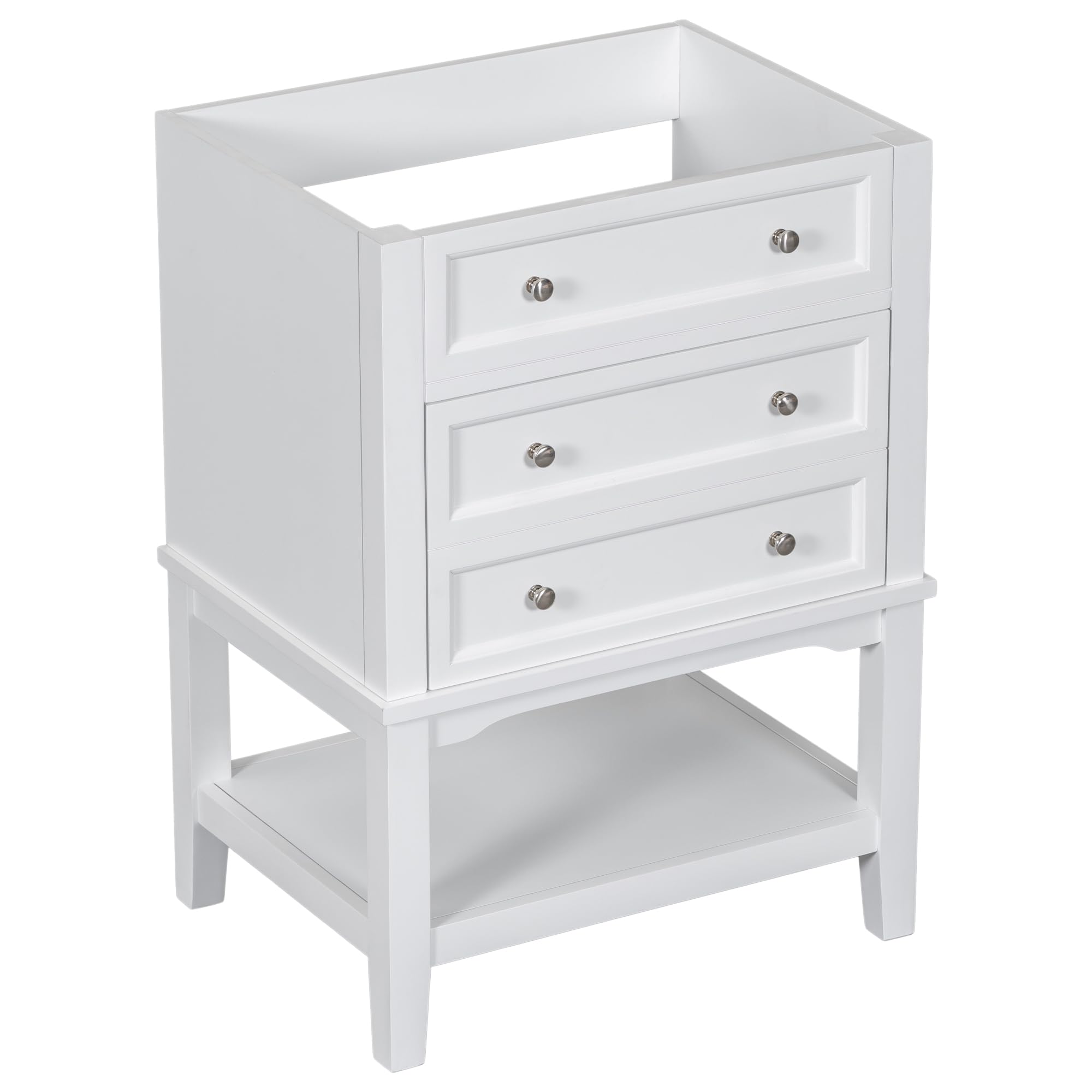 Dolonm 24 inch Bathroom Vanity without Sink, Base Only, Freestanding Vanity Cabinet with One Drawer and Open Shelf, Solid Wood Frame, White