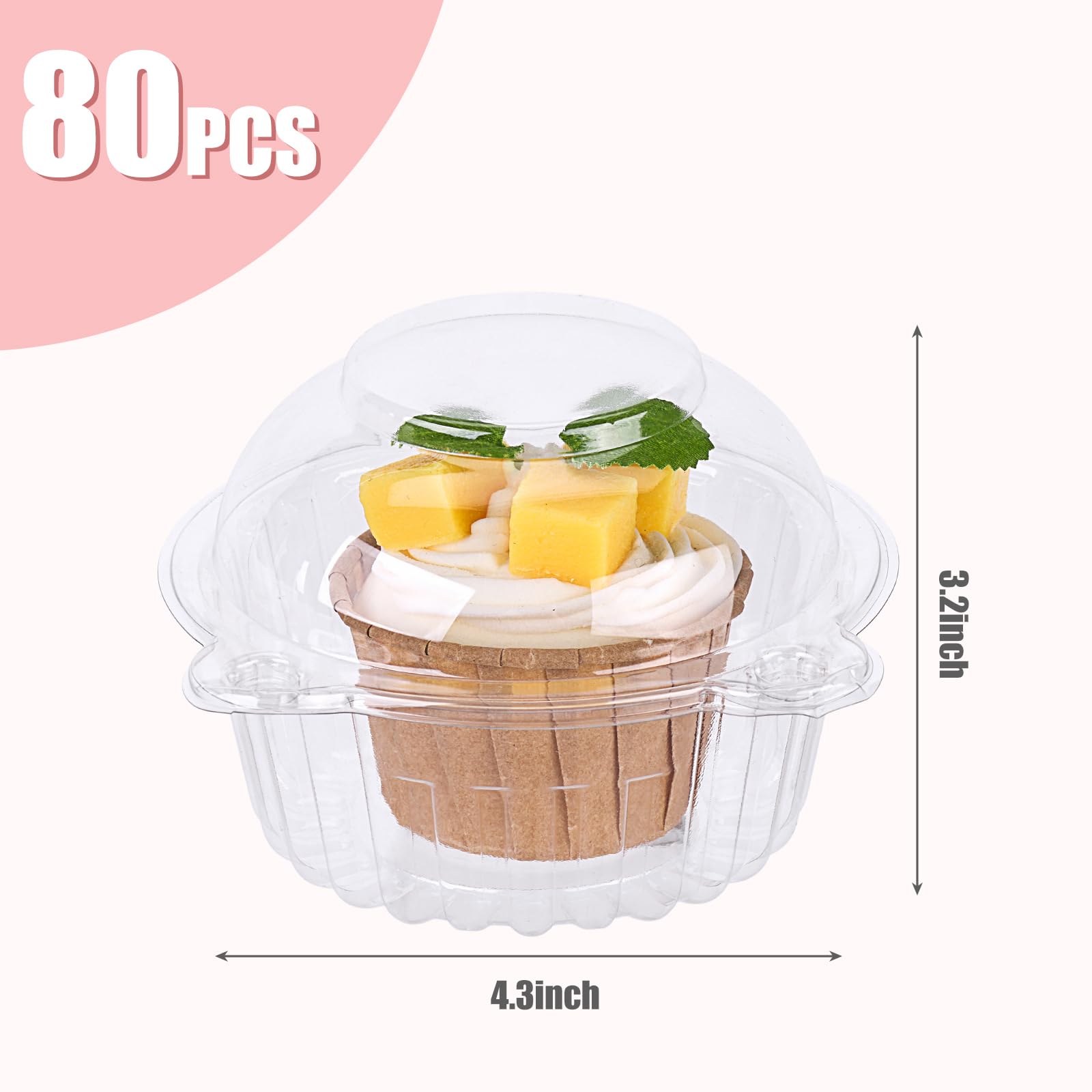 JOHOUSE 25PCS Single Cupcake Containers, Clear Cupcake Holders Individual Cupcake Containers with Dome Lids for Muffin Dessert