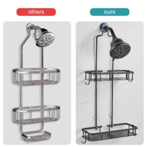 Cobbe Anti-Swing Shower Caddy Hanging with 4 Hooks for Towels/Sponge, No Drilling Bathroom Organizers and Storage Racks for Bathroom, Dorm and RV, Never Rust Aluminum, Large - Black