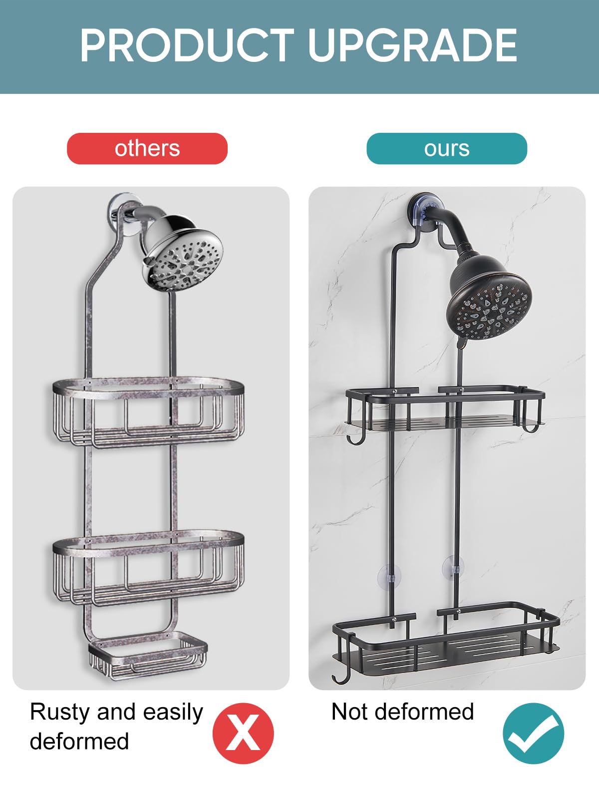 Cobbe Anti-Swing Shower Caddy Hanging with 4 Hooks for Towels/Sponge, No Drilling Bathroom Organizers and Storage Racks for Bathroom, Dorm and RV, Never Rust Aluminum, Large - Black