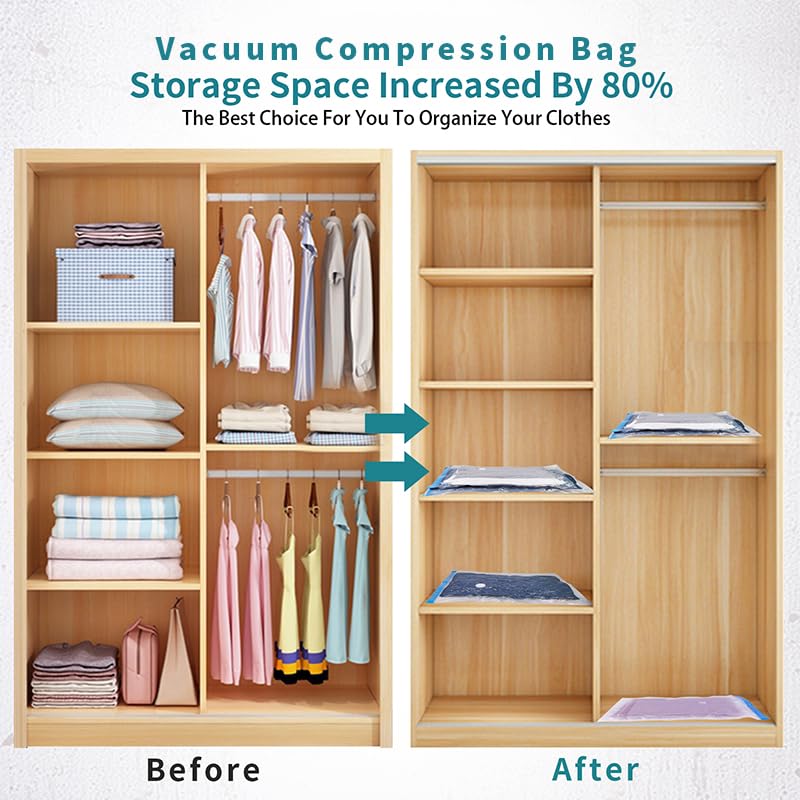 20 Pack Vacuum Storage Bags, Space Saver Bags (5 Jumbo/5 Large/5 Medium/5 Small) Hand Pump Included, for Comforters and Blankets, Sealer Clothes Storage