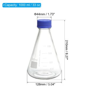 PATIKIL Erlenmeyer Flask, 1000ml Narrow Mouth Graduated Flasks with Screw Cap Borosilicate Glass Flasks with Printed Graduation for Lab, Experiment, Chemistry, Science Study