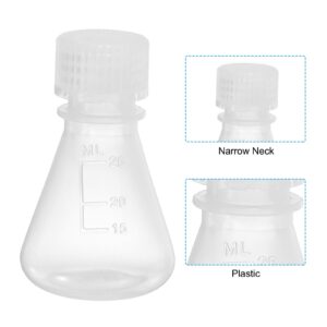 PATIKIL Erlenmeyer Flask, 12 Pcs 25ml Narrow Mouth Graduated Flasks with Screw Cap Plastic Flasks with Printed Graduation for Lab Experiment Chemistry Science Study