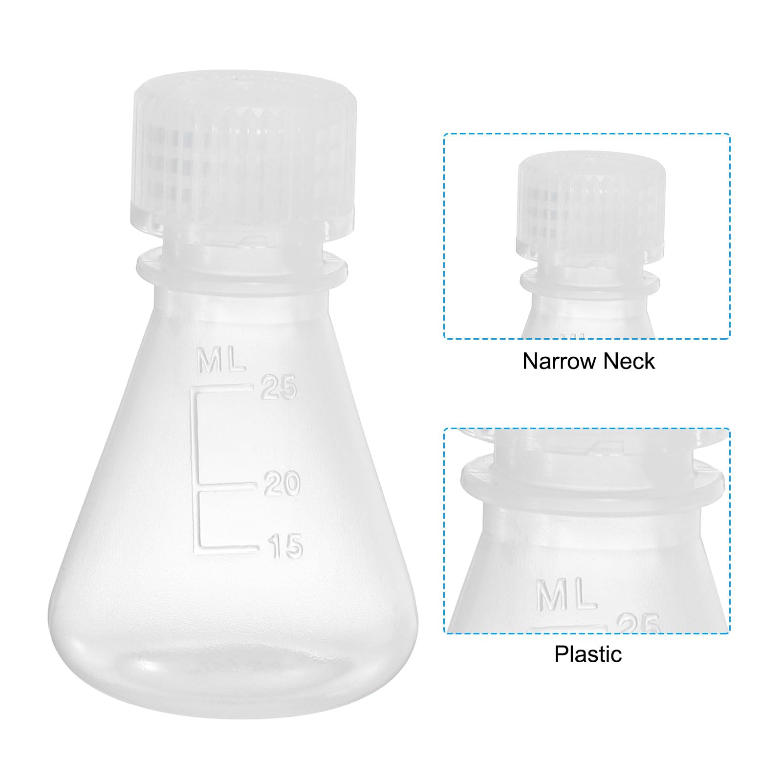 PATIKIL Erlenmeyer Flask, 12 Pcs 25ml Narrow Mouth Graduated Flasks with Screw Cap Plastic Flasks with Printed Graduation for Lab Experiment Chemistry Science Study