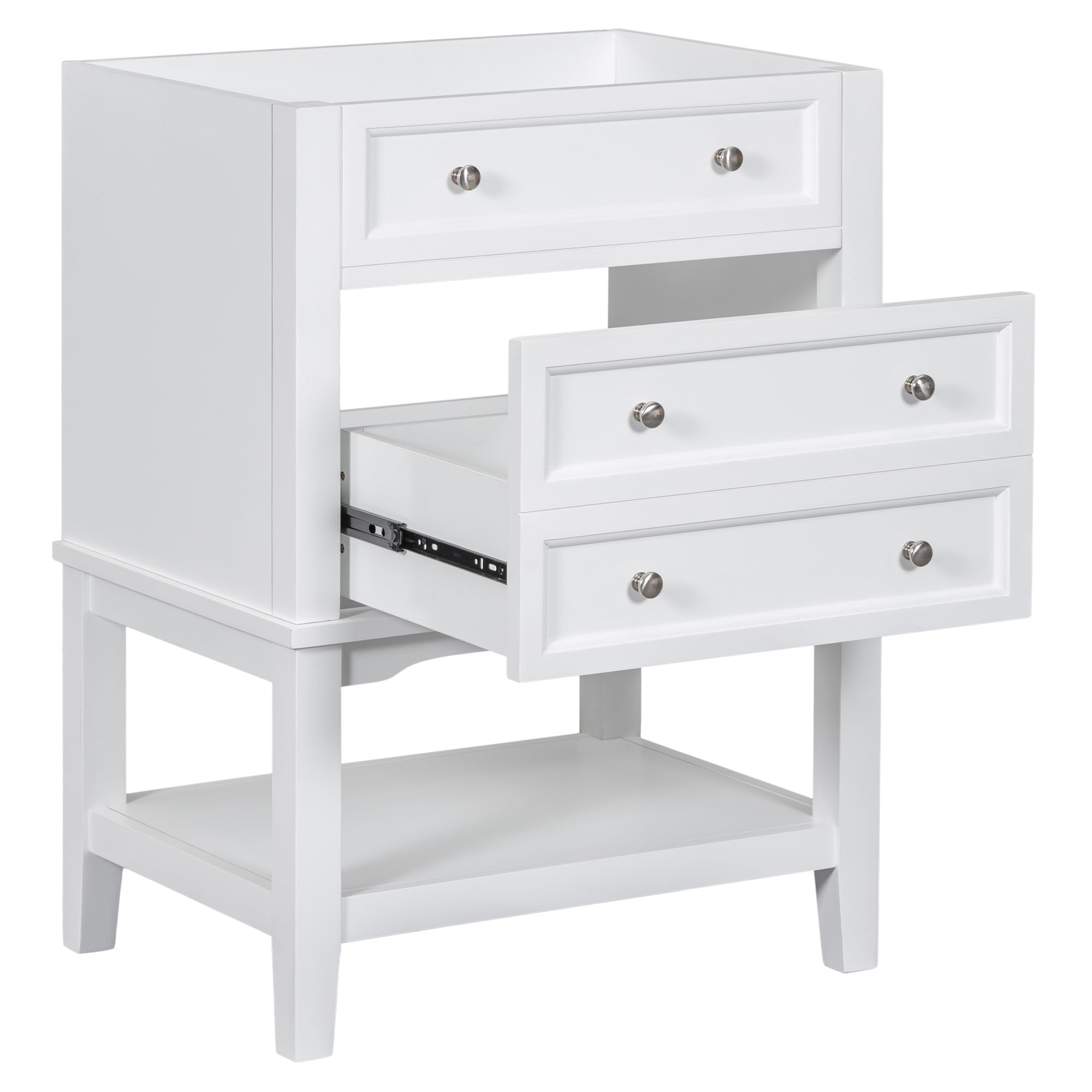 Dolonm 24 inch Bathroom Vanity without Sink, Base Only, Freestanding Vanity Cabinet with One Drawer and Open Shelf, Solid Wood Frame, White