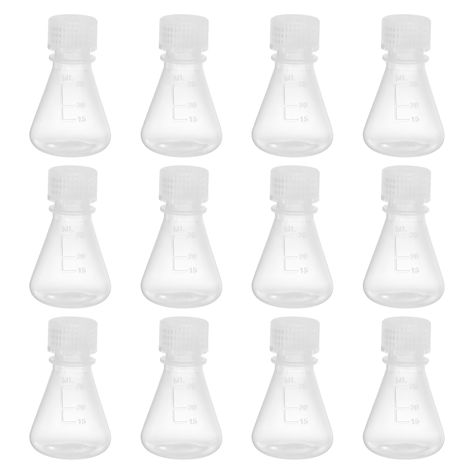 PATIKIL Erlenmeyer Flask, 12 Pcs 25ml Narrow Mouth Graduated Flasks with Screw Cap Plastic Flasks with Printed Graduation for Lab Experiment Chemistry Science Study