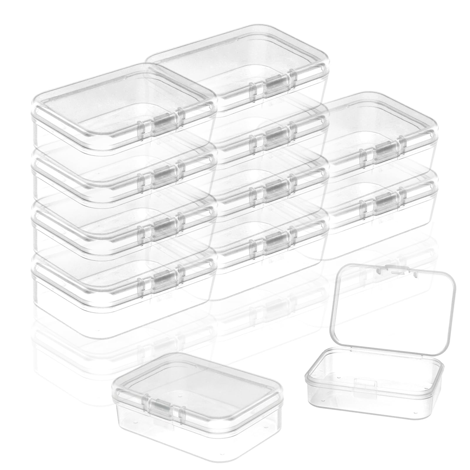 KUAIQU Beads Storage Containers,12-Pack Mini Clear Plastic Organizer Box Small Containers Storage Cases with Hinged Lids for Organizing Small Items Jewelry Projects Craft Pieces Safety Pins