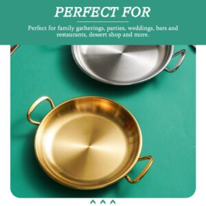 Cabilock Stainless Steel Paella Pan Double Handle Seafood Pan Flat Bottom Snack Plate Non-stick Seafood Lobster Plate for Home Kitchen Outdoor Cooking Supplies Golden