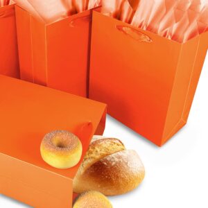 Gcardist Bright Orange Gift Bags with Tissue Paper for Wedding, Birthday, Party Supplies-7.9"x4.3"x9.6" Medium Size Cardboard Gift Bags（5pcs Bags +10pcs Tissue Paper ）