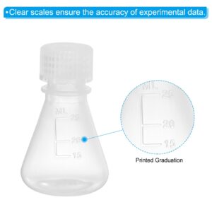 PATIKIL Erlenmeyer Flask, 12 Pcs 25ml Narrow Mouth Graduated Flasks with Screw Cap Plastic Flasks with Printed Graduation for Lab Experiment Chemistry Science Study