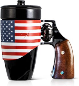 pukomc novelty ceramic coffee mug, birthday gifts for men and women, fathers gifts, gun coffee mugs for men (16oz) (black & flag)