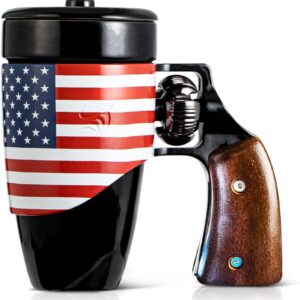 Pukomc Novelty Ceramic Coffee Mug, Birthday Gifts for Men and Women, fathers gifts, Gun Coffee Mugs for Men (16OZ) (Black & Flag)