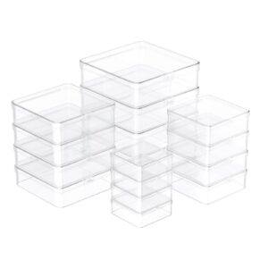 oarolloy 16 pieces small plastic containers with lids 4 mixed sizes clear empty storage boxes for small items, craft projects