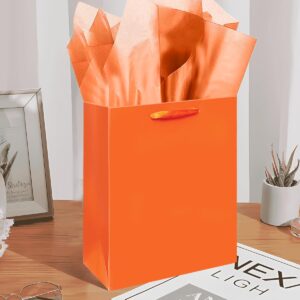 Gcardist Bright Orange Gift Bags with Tissue Paper for Wedding, Birthday, Party Supplies-7.9"x4.3"x9.6" Medium Size Cardboard Gift Bags（5pcs Bags +10pcs Tissue Paper ）