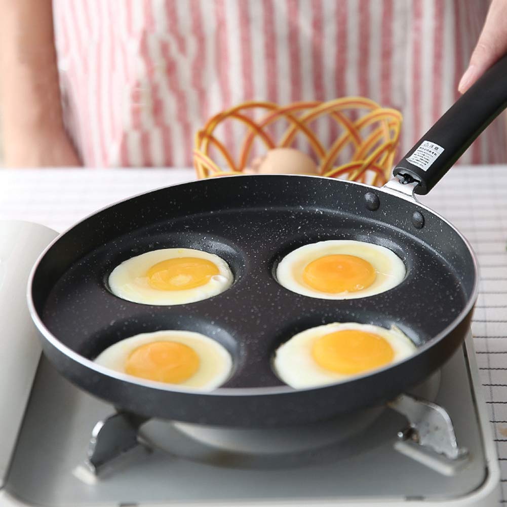 Unoschrim 4-Cup Egg Frying Pan, Nonstick Frying Pan, Aluminium 9.5-Inch Egg Frying Pan, Multifunctional Breakfast Frying Pan for Egg, Bacon, Pancake or Burger, Gas Stoves Compatible, Black