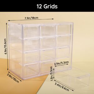 Segbeauty 12 Grid Jewelry Organizer Drawer, 4-Tier Clear Stackable Storage Drawer, Nail Storage Organizer, Dustproof Storage Containers with Drawers, Small Clear Storage Drawers for Beads Earring Ring