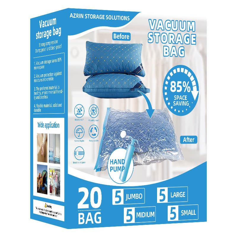 20 Pack Vacuum Storage Bags, Space Saver Bags (5 Jumbo/5 Large/5 Medium/5 Small) Hand Pump Included, for Comforters and Blankets, Sealer Clothes Storage