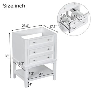 Dolonm 24 inch Bathroom Vanity without Sink, Base Only, Freestanding Vanity Cabinet with One Drawer and Open Shelf, Solid Wood Frame, White