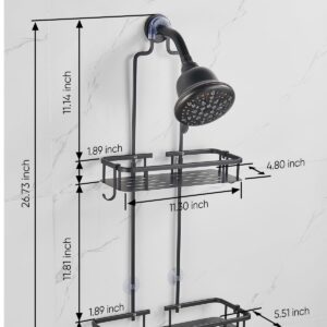 Cobbe Anti-Swing Shower Caddy Hanging with 4 Hooks for Towels/Sponge, No Drilling Bathroom Organizers and Storage Racks for Bathroom, Dorm and RV, Never Rust Aluminum, Large - Black