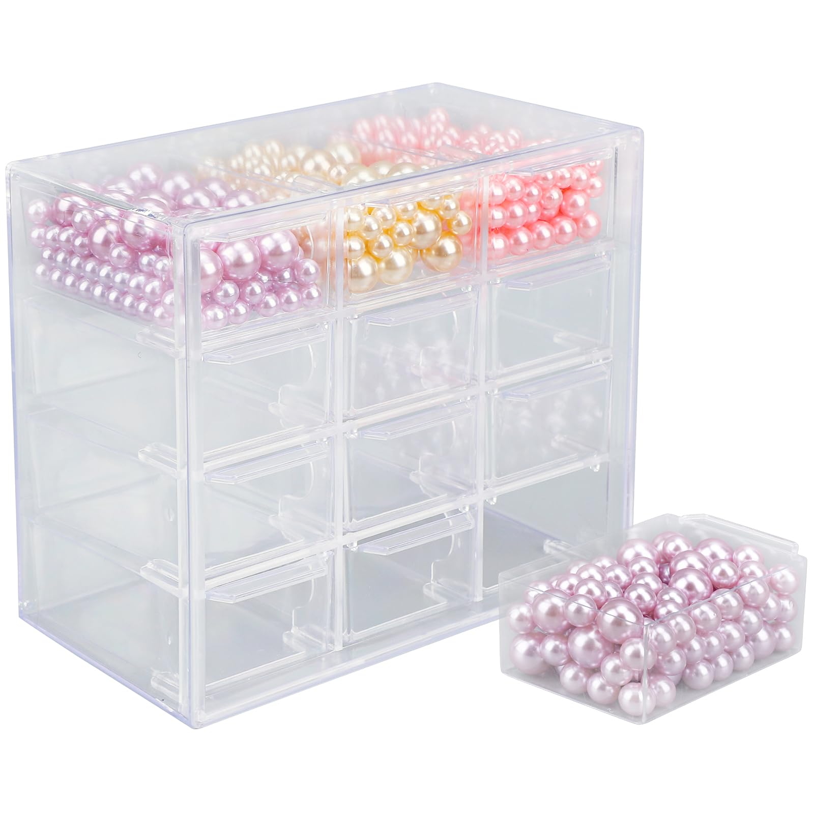 Segbeauty 12 Grid Jewelry Organizer Drawer, 4-Tier Clear Stackable Storage Drawer, Nail Storage Organizer, Dustproof Storage Containers with Drawers, Small Clear Storage Drawers for Beads Earring Ring