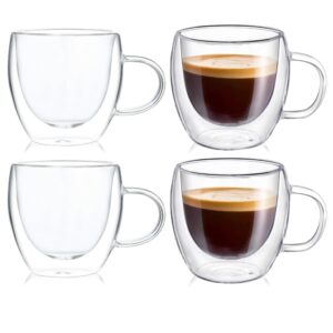 generic 4-pack 5 ounces double wall clear glass coffee mugs,5 oz espresso cups with handle,insulated mugs,cappuccino cups,tea cups,latte cups,beverage glasses heat resistant